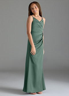 Azazie Maci Junior Eucalyptus Mermaid Pleated Stretch Satin Dress image4