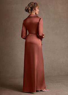 Azazie Jacinta Mère de la mariée Robes Robe Fourreau en Satin extensible Plissée Auburn image3