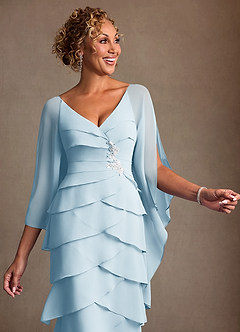 Azazie Arabinda Abiti per la Madre della Sposa Abito Tubino in Chiffon Increspato Azzurro image5