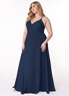 Azazie Davis Robes de demoiselle d'honneur Robe Trapèze en Mousseline de soie Col en V Bleu Marine Foncé image9