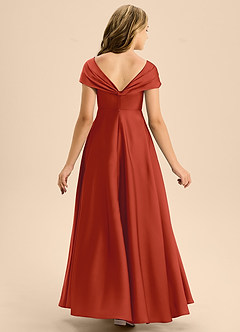 Azazie Rowena Junior Vestido de Óxido de Satén Elástico de Corte en A con Lazo image5