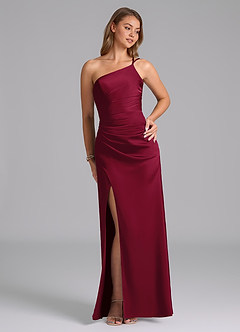 Azazie Eren Bridesmaid Dresses Burgundy Mermaid One Shoulder Stretch Satin Dress image4