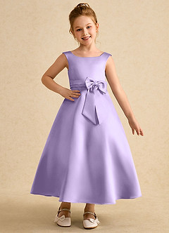 Azazie Eve Abiti da Ragazza di Fiori Abito A-Line in Raso Opaco Plissettato Lilla image1