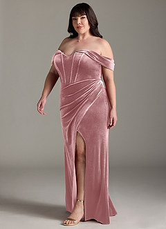 Azazie Jas Bridesmaid Dresses Dusty Rose Sheath Off-The-Shoulder Corset Velvet Convertible Dress image13