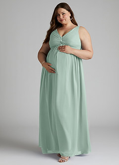 Azazie Yetta Maternity Bridesmaid Dresses A-Line V-Neck Gathered Chiffon Floor-Length Dress image9