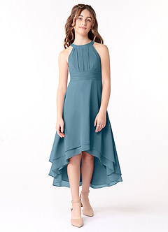Azazie Linna Vestido de Bermudas de Gasa/ Chiffon de Acampanado con Plisado image1