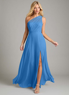 Azazie Phaedra Bridesmaid Dresses Blue Jay A-Line One Shoulder Chiffon Dress image4