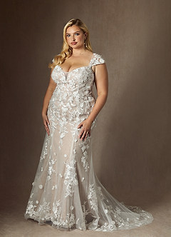 Azazie Salina Wedding Dresses Diamond White Nude Mermaid Sweetheart Sequins Tulle Dress image11