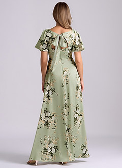 Azazie Kimber Bridesmaid Dresses Floral Vines A-Line Ruched Stretch Satin Dress image5