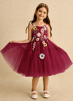 Azazie Osea Flower Girl Dresses Burgundy Ball-Gown Pleated Tulle Dress image8