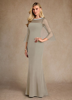 Azazie Bellevie Abiti per la Madre della Sposa Abito Tubino in Crepe Elasticizzato Perline Taupe image2