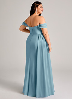 Azazie Amyra Bridesmaid Dresses Moody Blue Sheath Off the Shoulder Chiffon Convertible Dress image14