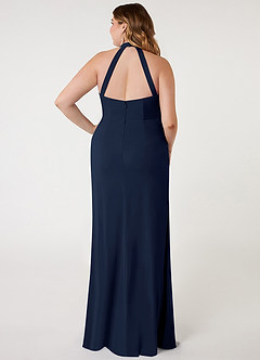 Azazie Galicia Brautjungfernkleider Meerjungfrau-Linie Halter Gefaltet Stretch-Chiffon Kleid Dunkelmarine image6