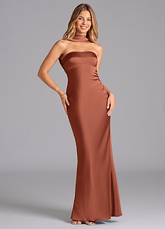Azazie Lusinda Vestidos de damas de honor Vestido de Arcilla de Satén Elástico de Corte Sirena con Sin tirantes image3