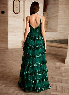 Tindra Green Sequins Ruffles Prom Dress image2