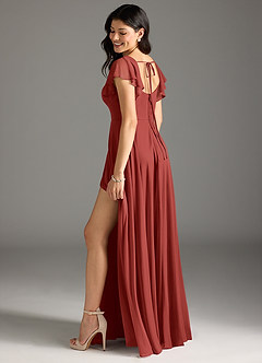 Azazie Bondi Bridesmaid Dresses Terracotta A-Line Ruched Mesh Dress image9