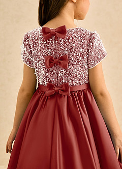 Azazie Cashew Flower Girl Dresses Terracotta Ball-Gown with Sleeves Matte Satin Dress image7