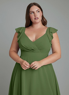 Azazie Leilani Bridesmaid Dresses Olive A-Line Pleated Chiffon Dress image11