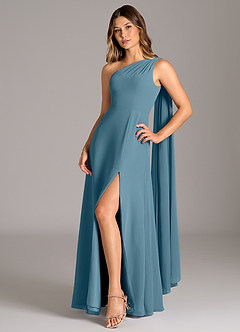 Azazie Tella Brautjungfernkleider A-Linie One-Shoulder Chiffon Kleid Bermudablau image3