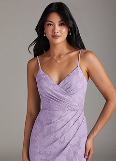 Azazie Maci Bridesmaid Dresses Lilac Sheath Pleated Floral Burnout Dress image5
