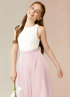 Azazie Albertine Junior Blushing Pink A-Line Lace Chiffon Dress image5