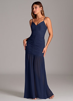 Azazie Aimie Jurken voor bruidsmeisjes Jurk van Mesh met Zeemeermin Donkere Marine image5