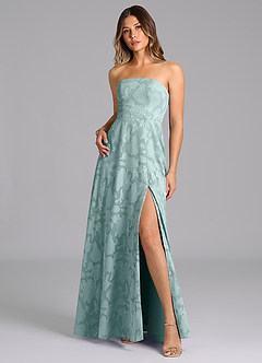 Azazie Wren Robes de demoiselle d'honneur Robe Trapèze en Blumen-Burnout Sans bretelles Brume image3