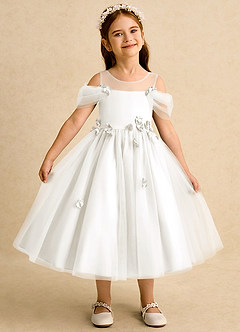 Azazie Juni Abiti da Ragazza di Fiori Abito Principessa in Tulle Plissettato Avorio image1