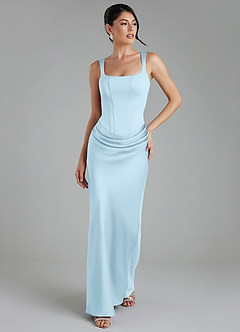 Azazie Etta Robes de demoiselle d'honneur Robe Sirène en Satin extensible Corset Bleu Ciel image5