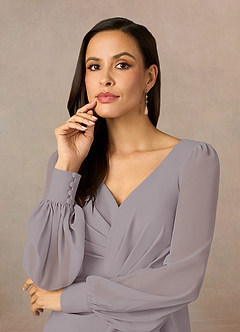 Azazie Karen Mère de la mariée Robes Robe Fourreau en Crêpe Élastique Plissée Crépuscule image3