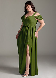 Azazie Lianne Bridesmaid Dresses Juniper A-Line Off the Shoulder Stretch Satin Dress image13