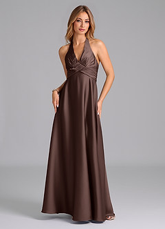 Azazie Tessie Bridesmaid Dresses Ganache A-Line Pleated Stretch Satin Dress image5