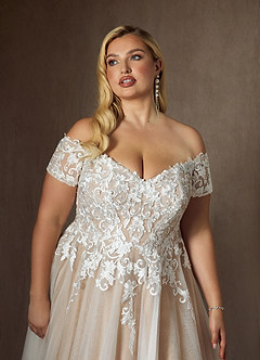 Azazie Rowe Wedding Dresses Diamond White Caramel Ball-Gown Off the Shoulder Tulle Dress image13