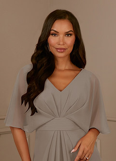 Azazie Oksana Kleider für die Brautmutter A-Linie V-Hals Gefaltet Chiffon Kleid Taupe image4