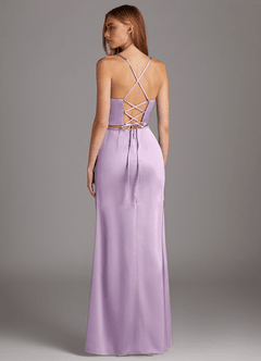 Azazie Brookelle Bridesmaid Dresses Frosted Lilac Sheath Sweetheart Corset Stretch Satin Dress image5