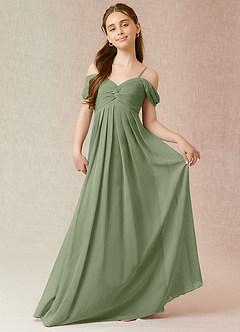 Azazie Kaitlynn Junior Pistachio A-Line Off the Shoulder Chiffon Dress image1