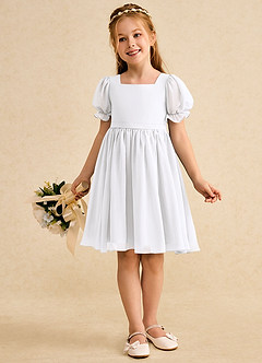 Azazie Jolie Flower Girl Dresses White A-Line with Sleeves Chiffon Dress image4