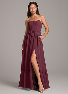 Azazie Kailee Bridesmaid Dresses Cabernet A-Line with Pockets Chiffon Dress image1