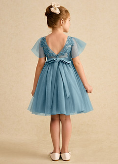 Azazie Queenie Robe Demoiselle D'honneur Fillette Robe Trapèze en Dentelle Bleu Maussade image2