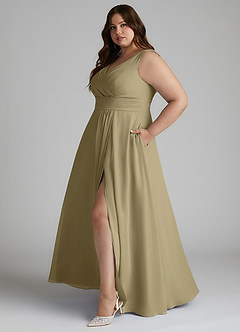 Azazie Karina Bridesmaid Dresses Moss Green A-Line Pleated Chiffon Dress image8