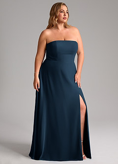 Azazie Wren Brautjungfernkleider Wandelbar A-Linie Seitliche Cut-Outs Chiffon Kleid Dunkelmarine image11