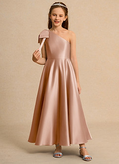 Azazie Guppy Junior Formal Flower Girl Klänningar Klä A-Line i Matt satäng Ena axeln image3