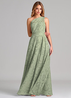 Azazie Phaedra Brudtärnklänningar Klä av A-Linje i Blommig Utbrändhet Ena axeln Agave image4