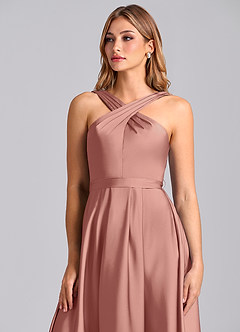 Azazie Dixie 신부 들러리 드레스 A라인 주름진 스트레치 새틴 바닥 길이 드레스 image6