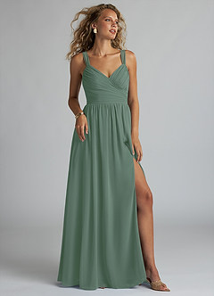Azazie Aziza Bridesmaid Dresses Eucalyptus A-Line V-Neck Pleated Chiffon Dress image1