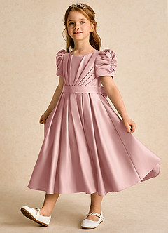 Azazie Miriam Flower Girl Dresses Rose Gold Ball-Gown Pleated Matte Satin Dress image3