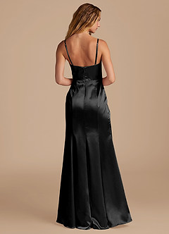 Azazie Marzia Bridesmaid Dresses Black Mermaid Pleated Metallic Satin Dress image5