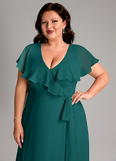 Azazie Lainey Bridesmaid Dresses Peacock A-Line with Pockets Chiffon Dress image13