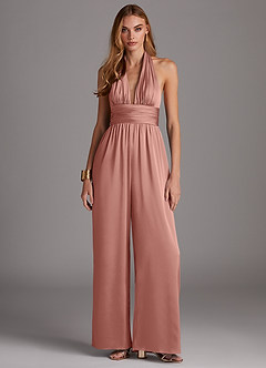 Azazie Oli Bridesmaid Dresses Rosette Pleated Stretch Satin Jumpsuit image3