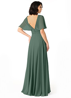 Azazie Pamela Bridesmaid Dresses Sea Moss A-Line V-Neck Pleated Chiffon Dress image2